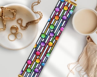 Willemstad Colored Peyote Beaded Bracelet Pattern, Peyote Bracelet Pattern, Peyote Circle Bracelet Pattern, Peyote Bubble Bracelet Pattern