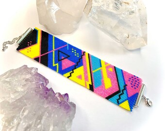 1980’s Fun - Geometric Peyote Bracelet Pattern, Peyote Beaded Bracelet Pattern, Even Count Peyote Bracelet, Even Peyote Bracelet Pattern