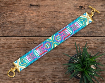 Malta - Peyote Stitch Beaded Bracelet Pattern, Narrow Peyote Bracelet Patterns, Narrow Peyote Stitch Bracelet, Abstract Peyote Bracelet