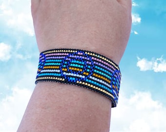 Geometric Peyote Bracelet Pattern, Circle Beaded Cuff Pdf, Instant Digital Download, Miyuki Delica Seed Bead Design
