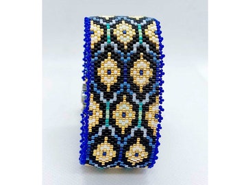 Vintage Peyote Bracelet Pattern, Seed Bead Cuff Pdf Digital Download, Blue Ombre