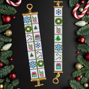 Peyote Christmas Bracelet Pattern, Christmas Peyote Bracelet Pattern, Snowflake Peyote Pattern, Peyote Holiday Bracelet, Candy Cane Peyote