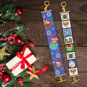Santa Bear Peyote Bracelet Pattern, Christmas Peyote Patterns, Peyoted Beaded Bracelet Patterns, Peyote Christmas Patterns, Peyote Santa