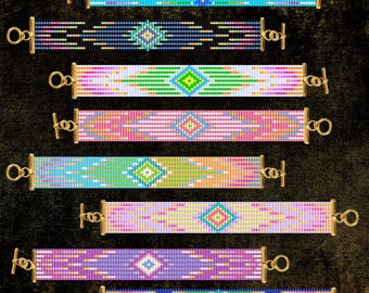 Patrón de pulsera de telar para pulsera de cuentas, patrón de cuentas de telar, patrón de banda de sombrero de cuentas, patrón de pulsera de telar de cuentas, conjunto de patrones de pulsera de telar