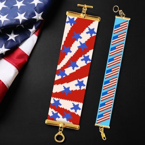 Patriotic Peyote Beaded Bracelet Pattern, American Flag Peyote Bracelet Pattern, Fourth of July Peyote Pattern, Peyote Star Pattern