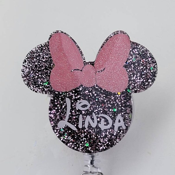 Customizable Disney Inspired Mouse With Bow Badge Reel