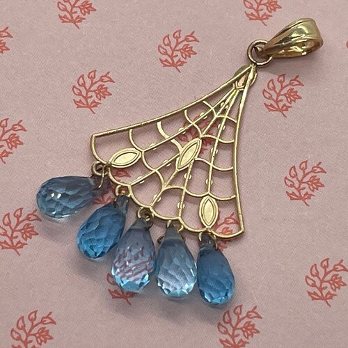 14k gold blue shops topaz dangle chandelier pendant