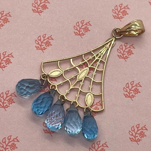 14k gold blue shops topaz dangle chandelier pendant