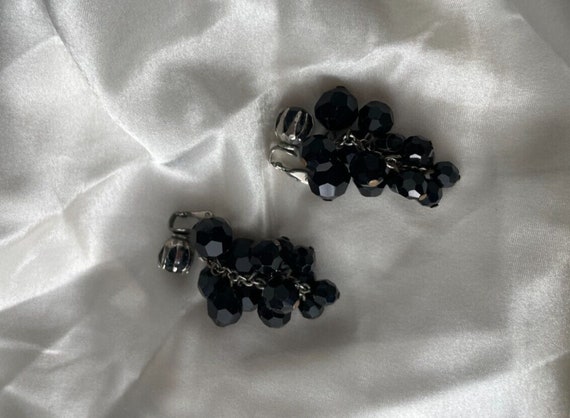 Vintage Silver Tone Black Dangling Screw Back Ear… - image 4