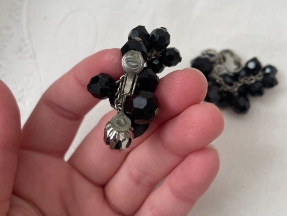 Vintage Silver Tone Black Dangling Screw Back Ear… - image 8