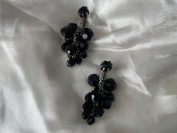 Vintage Silver Tone Black Dangling Screw Back Ear… - image 1