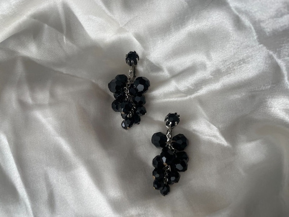 Vintage Silver Tone Black Dangling Screw Back Ear… - image 2