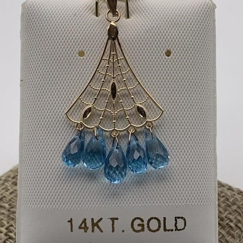 14k gold blue shops topaz dangle chandelier pendant