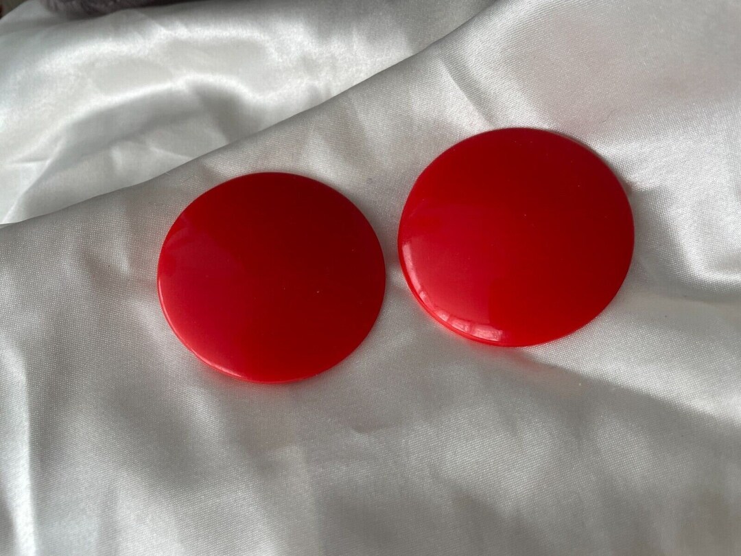 Vintage Large Round Shiny Red Clip on Earrings Mod Domed Etsy