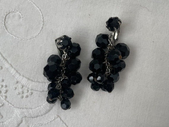 Vintage Silver Tone Black Dangling Screw Back Ear… - image 5