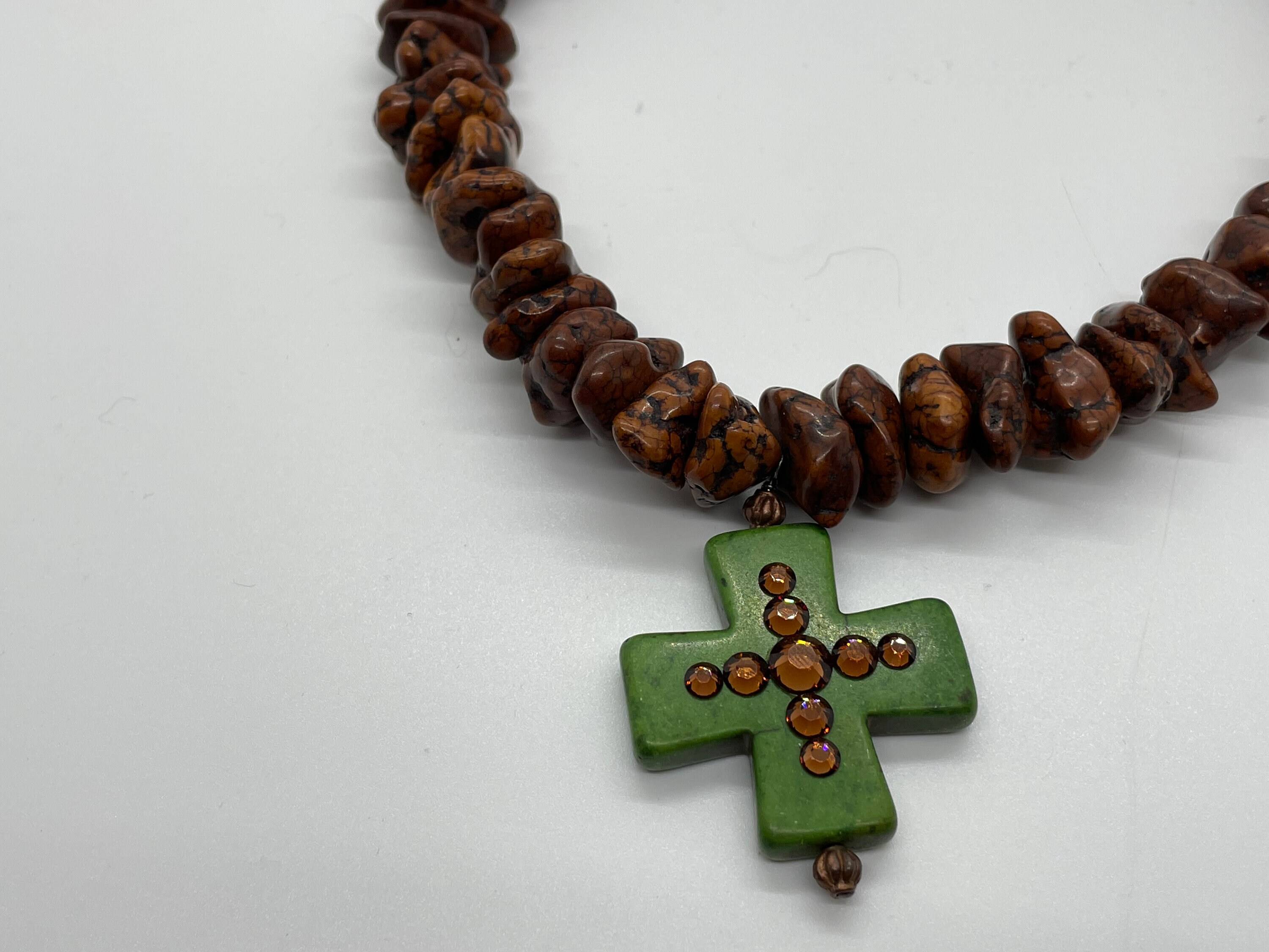 Chunky cross pendant necklace green cross with rhinestones and Etsy