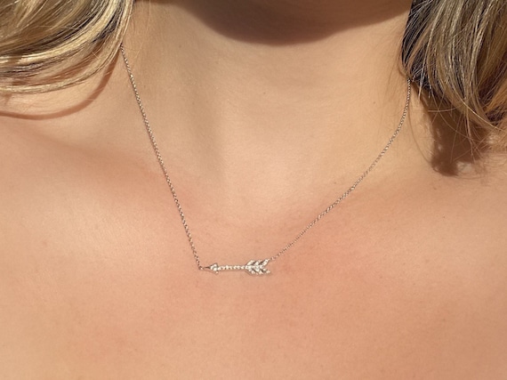 14k gold diamond arrow necklace | dainty layering… - image 1