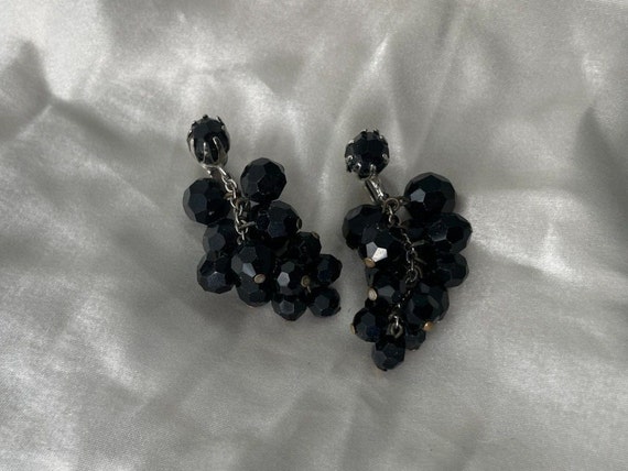 Vintage Silver Tone Black Dangling Screw Back Ear… - image 9