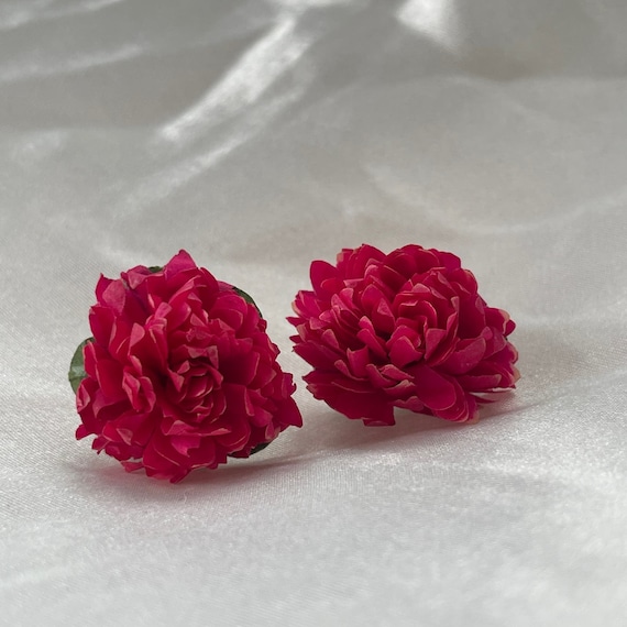 Antique Paper Flower Pink Floral Gold Screw Back … - image 1