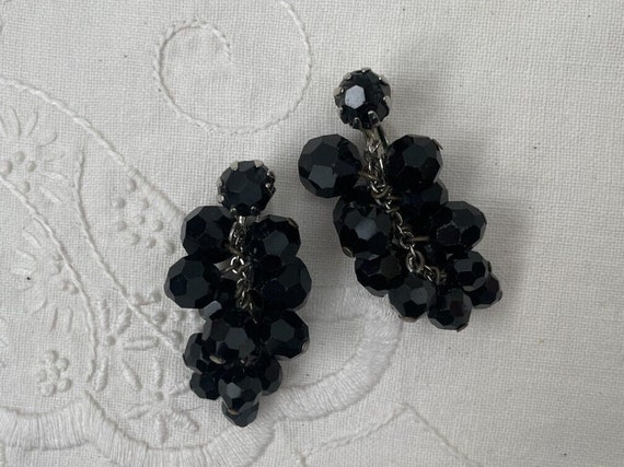 Vintage Silver Tone Black Dangling Screw Back Ear… - image 7