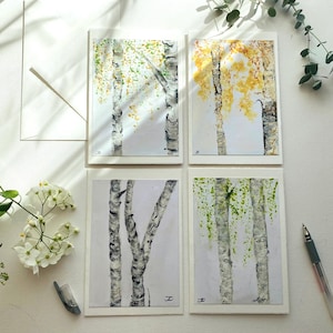 Origineel geschilderde wenskaarten • berkenbomen • encaustic • unieke stukken