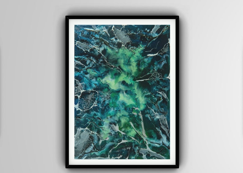 Abstract turquoise encaustic art print image 6