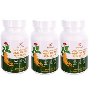 100% Pure American Wisconsin Ginseng Capsules 1000 mg per Serving, 100 VCaps Potent Ground Ginseng Root 100 CT (Pack of 3