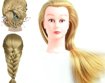 Cosmetology Mannequin Head Hair Styling 26-28 inches Training Synthetic Fiber Manikin with C-Clamp Dark Blonde #27