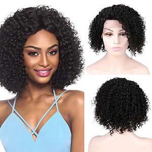 Kinky Curl Jerry Short Bob Wig 10A Real Virgin Raw Krullend Menselijk Haar Onbewerkte Natuurlijke Haarlijn Zwart 12&quot; T- Deel Pruik