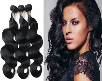 Body Wave 9A Hair Weave 3 Bundles Unprocessed Brazilian 100% Human Virgin Real Raw Hair Extension Double Weft Curly Wavy (16 18 20 Inch)