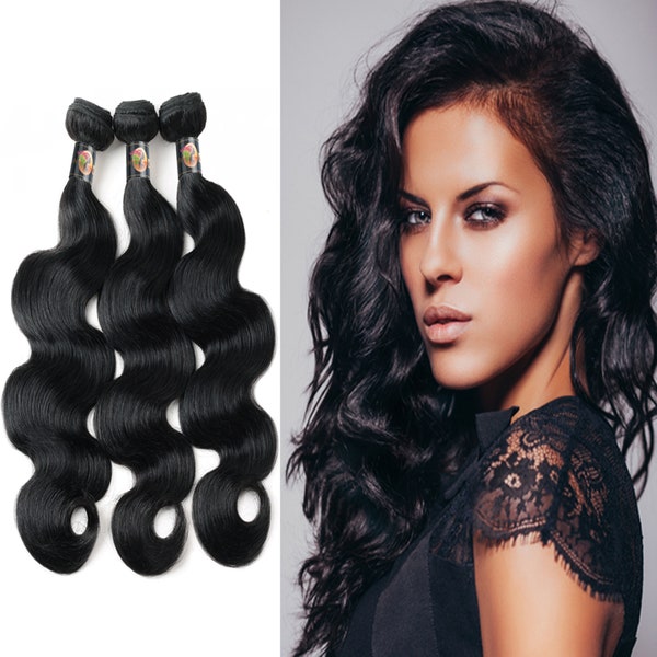 Body Wave 9A Hair Weave 3 Bundles Unprocessed Brazilian 100% Human Virgin Real Raw Hair Extension Double Weft Curly Wavy (16 18 20 Inch)