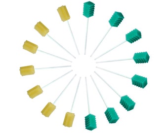 Oral Swab Disposable Swabsticks Mouth Swabs Sponge Dental Care Zigzag Dark Green Star Shaped Yellow 100 Count Two Color