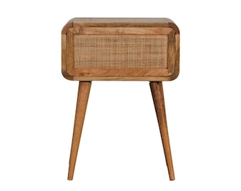 So on Trend Boho Scandi Style Rattan Front Mini Bedside Drawer Mango Wood Oak Colour