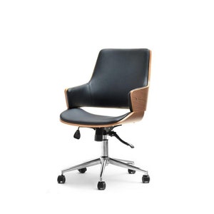 NEW Retro Scandi designer office desk executive swivel chair in black and walnut wood