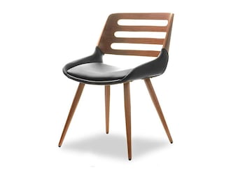 Designer chair Retro Chair Scandi Office Desk or Dining Chair in Faux Leather and Walnut
