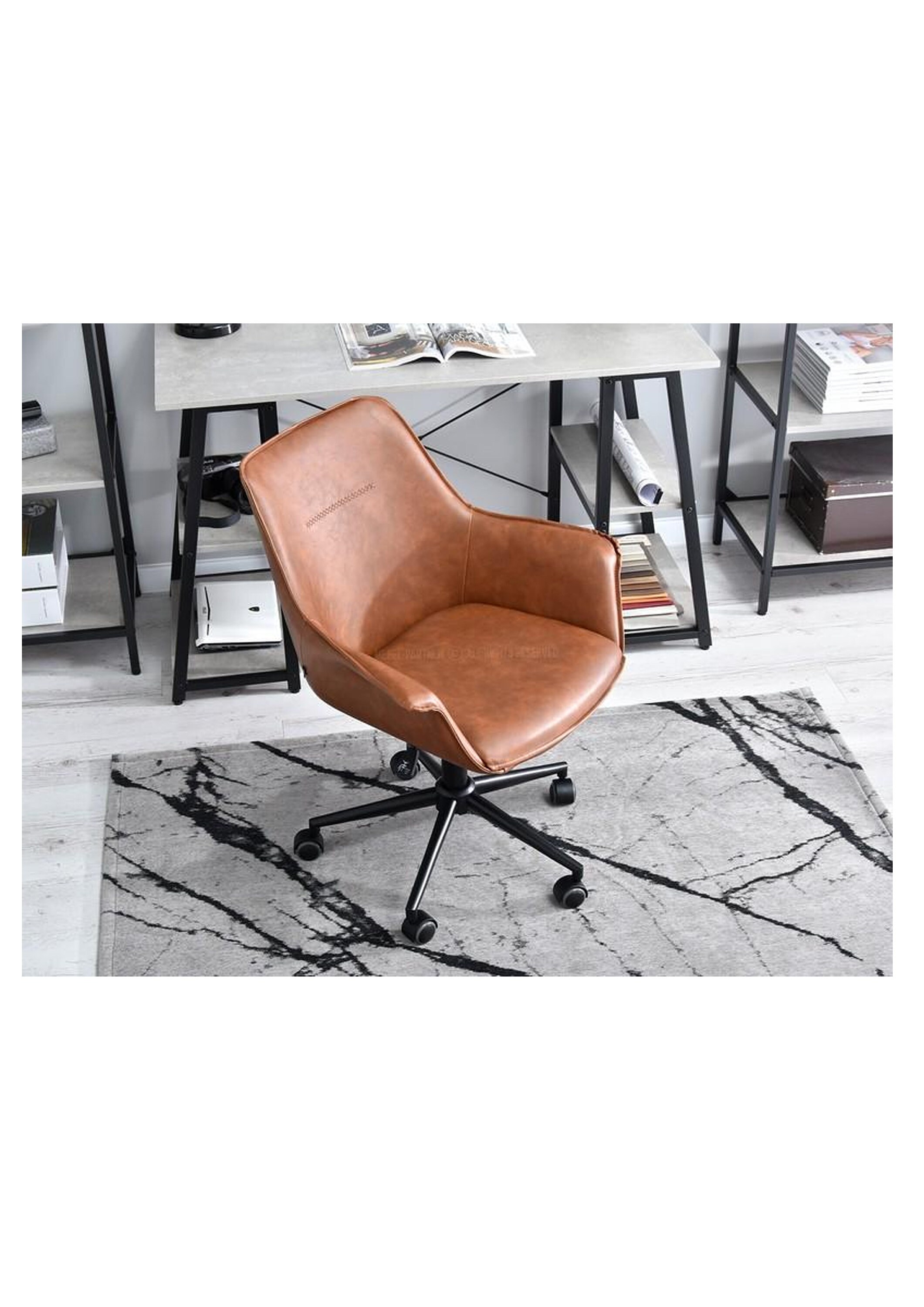 Vintage Retro Style Office Desk Executive Chair in Brown Faux Leather Etsy UK