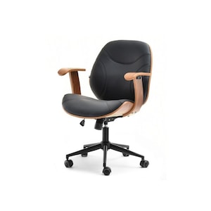 NEW Retro Scandi designer office desk executive swivel chair in black and walnut wood