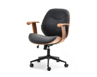NEW Retro Scandi designer office desk executive swivel chair in black and walnut wood