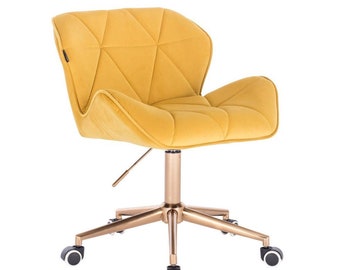 Wunderschöner &stylischer Velour Designer drehbarer Büro-/Schreibtischstuhl mit goldfarbenem Sockel - Viele Farben erhältlich