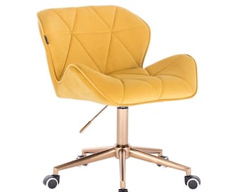 Beautiful & stylish Velour Designer adjustable swivel office/desk chair with gold base - Many colours available