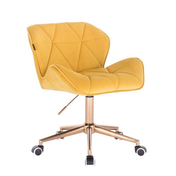 Belle et élégante chaise de bureau pivotante réglable Velour Designer avec base en or - De nombreuses couleurs disponibles