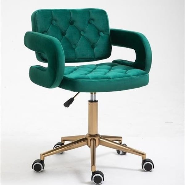Designer réglable velours pivotant bureau / chaise de bureau avec base dorée en vert / gris / lilas / rose