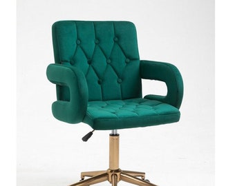 Designer Samt verstellbarer Sessel Büro/ Schreibtischstuhl mit gold drehbarem Sockel in Tinte Blau / Grün / Flieder / Pink / Schwarz Grau