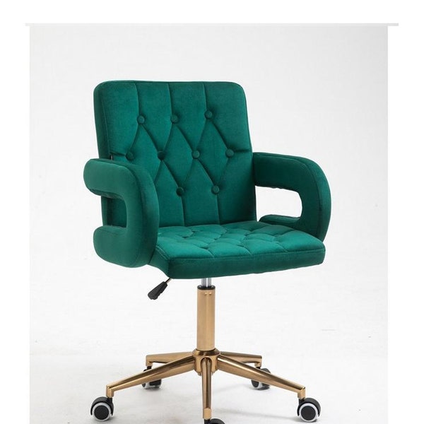 Fauteuil design en velours réglable chaise de bureau /bureau avec base pivotante or en encre Bleu / Vert / Lilas / Rose / Noir Gris