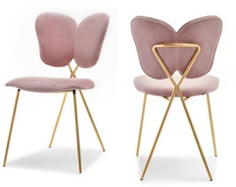 Beautiful Wings Style Velvet Chair with Gold Legs - Pink or Grey