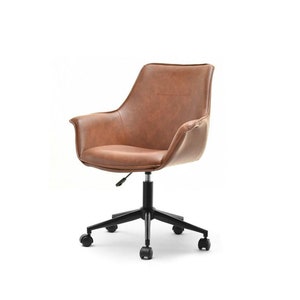 Vintage Retro Style Office Desk Executive Chair in brown faux leather