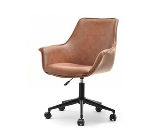 Chaise de bureau vintage de style rétro en similicuir brun