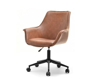 Vintage Retro Style Office Desk Executive Chair in brown faux leather