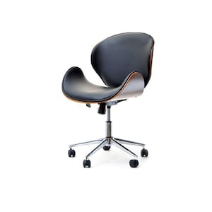 NEW RETRO Style Adjustable Swivel office desk chair Black and Walnut Wood