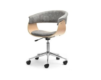 NEW RETRO Style Adjustable Swivel office desk chair grey and pine wood